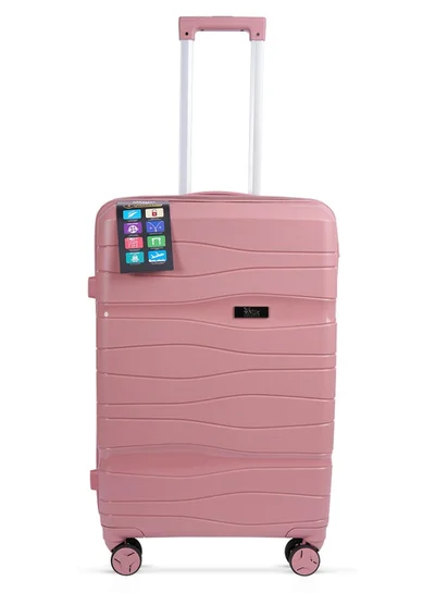 MNUK Viajero Check-in Luggage- 24 Inch | PP Material Hard-side Smooth and comfortable Luggage Trolley with TSA Lock | Double 360° 4 Wheeler| Medium- Pink