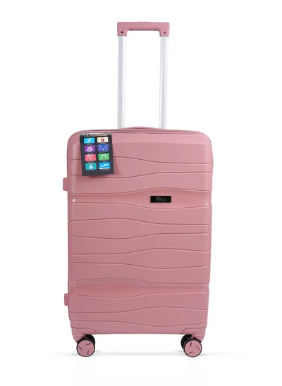 MNUK Viajero Check-in Luggage- 24 Inch | PP Material Hard-side Smooth and comfortable Luggage Trolley with TSA Lock | Double 360° 4 Wheeler| Medium- Pink