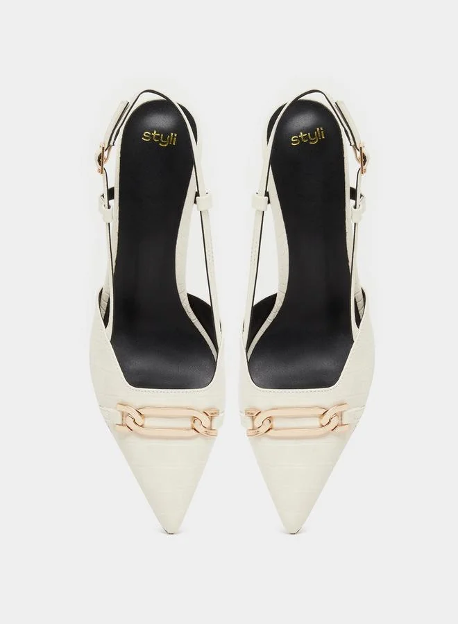 Styli Styli Croc Skin Textured Slingback Shoes