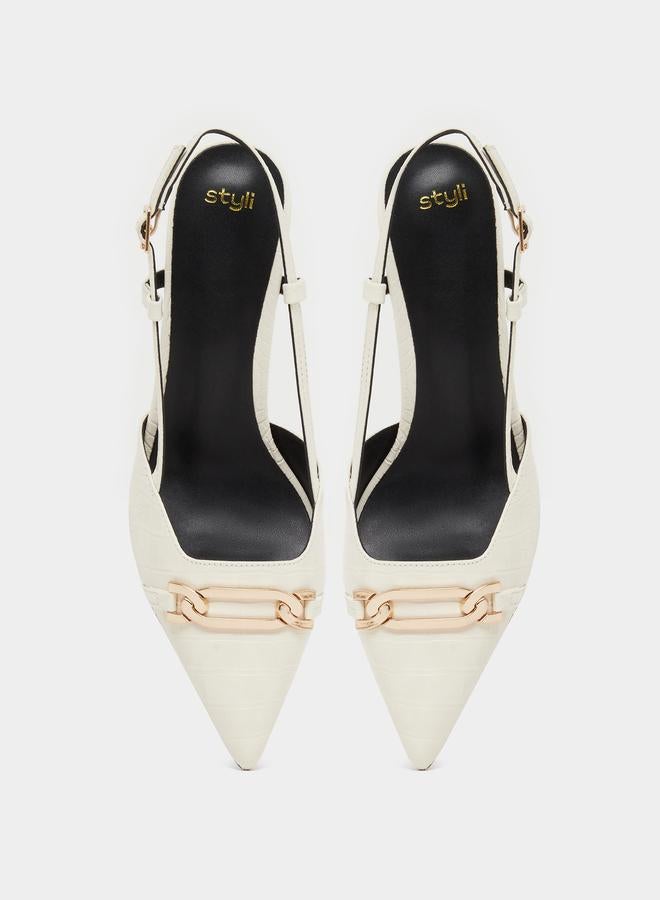 Styli Styli Croc Skin Textured Slingback Shoes  - Image 5