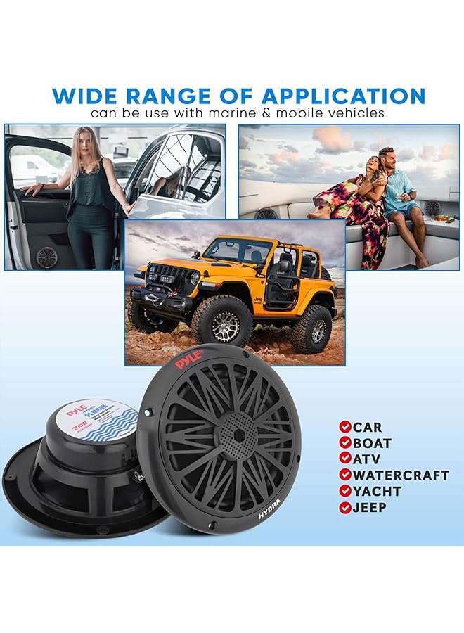 Pyle 200 Watt Marine Boat Speaker System Weather Proof Dual 2 Way 6.5 Inch Outdoor Speakers W/ 85Hz-6Khz Frequency Response, Heavy Duty 8Oz Magnet Structure Plmr6Kb,Black - Image 5