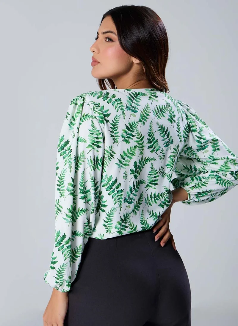 Zigzag Vneck Printed Long Sleeve Top