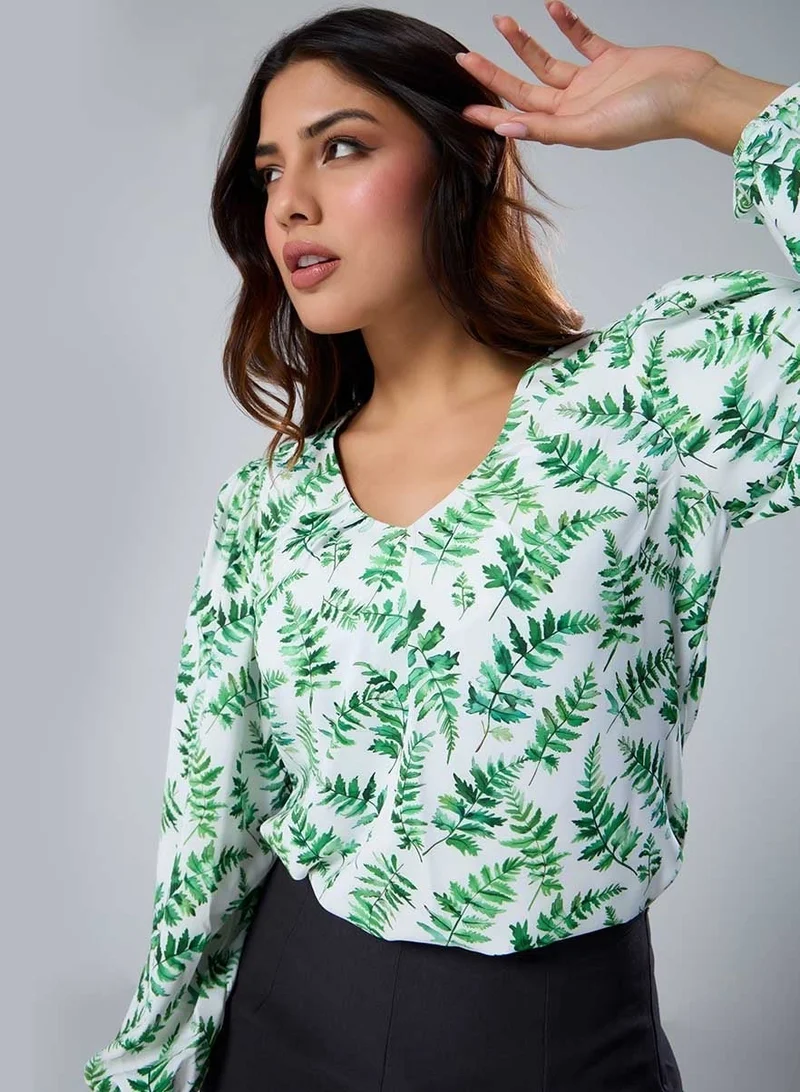 Zigzag Vneck Printed Long Sleeve Top