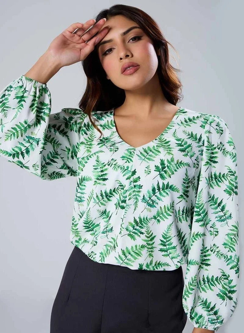 Zigzag Vneck Printed Long Sleeve Top