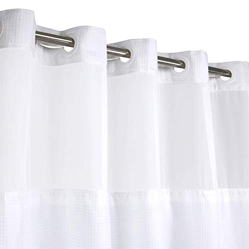 River Dream Stall Heavyweight No Hooks Required Dotted Waffle Weave Shower Curtain with Snap in Liner- 54W x 80H,Hotel Grade,Spa Like Bath Curtain,White - Image 2
