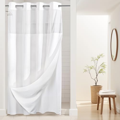 River Dream Stall Heavyweight No Hooks Required Dotted Waffle Weave Shower Curtain with Snap in Liner- 54W x 80H,Hotel Grade,Spa Like Bath Curtain,White - Image 1
