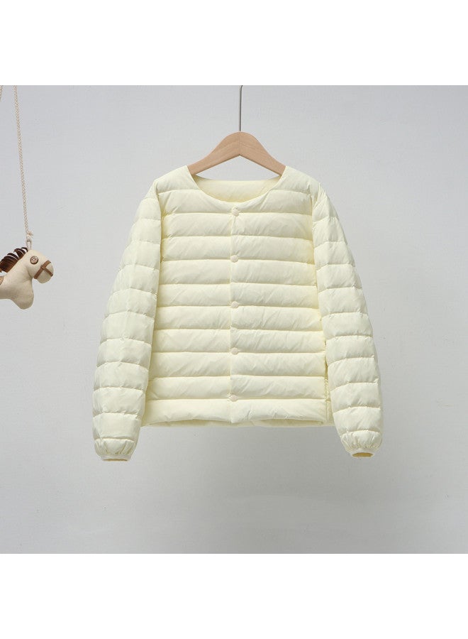 Pinghu Men's Women's Kids' Clothing Autumn Winter Round Neck Down Vest New Style Lightweight Warmth Simple Solid Color Long Sleeve Down Jacket