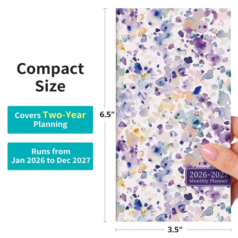 ZOTIA Pocket Calendar 2026-2027 for Purse, Two Year Monthly Planner Pocket Size 6.5" x 3.5", Jan 2026 - Dec 2027 Monthly Planner Small Calendar for School, Work and Home - Purple Blocks - Image 3