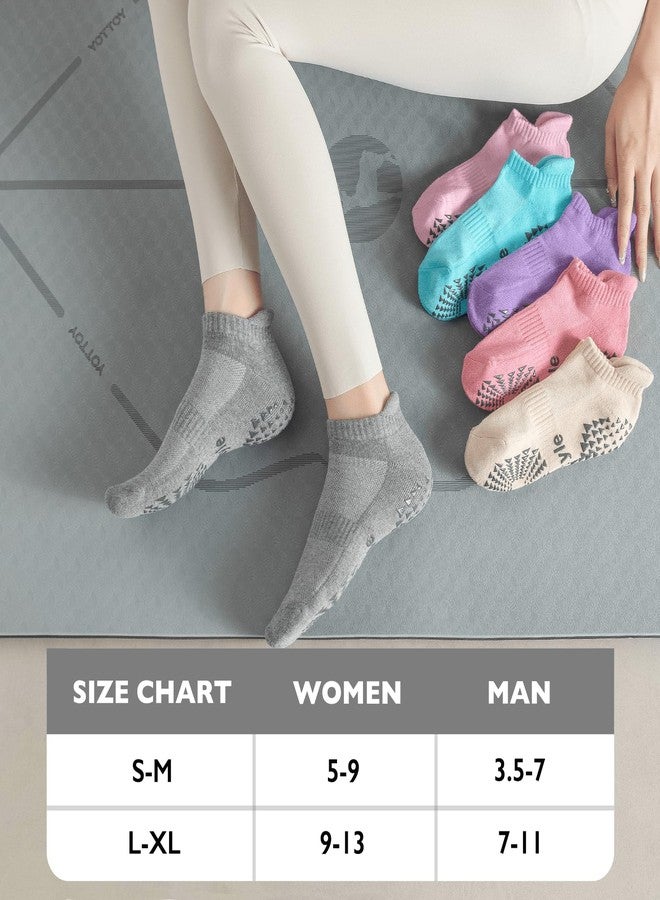 Hstyle Yoga Socks with Grips for Women and Men, Ideal for Ballet, Barre, Barefoot Workout, Pilates Grip Socks Non Slip Socks 6 Pairs of Mix Color 1 L-XL - Image 5