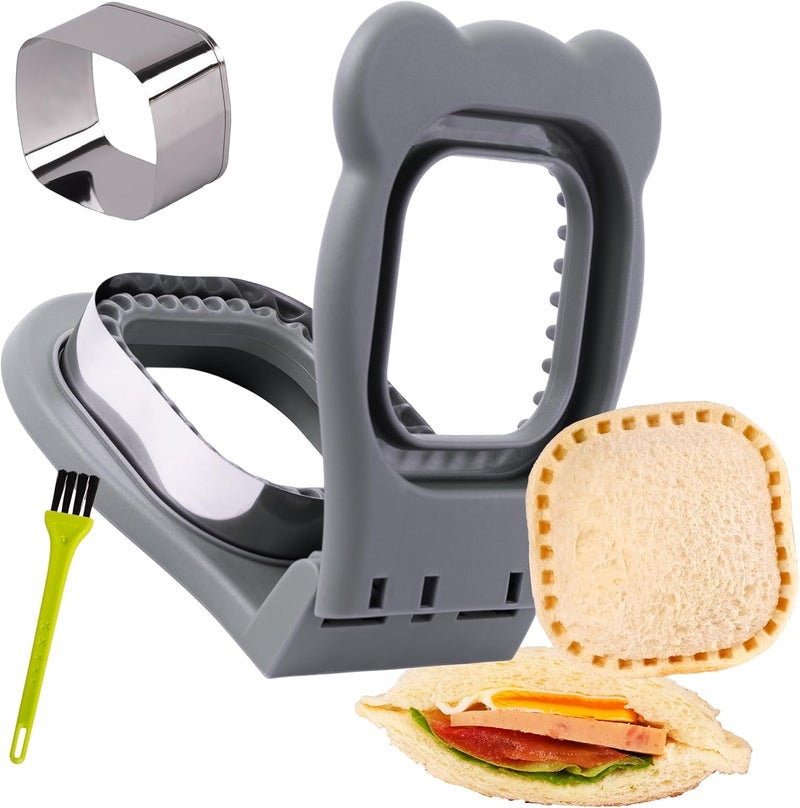 LEPCY صانع السندويشات غير القشرية، قاطع السندويشات بدون قشرة، صانع السندويشات PB&J غير القشرية - لون رمادي، شكل مربع - Image 1