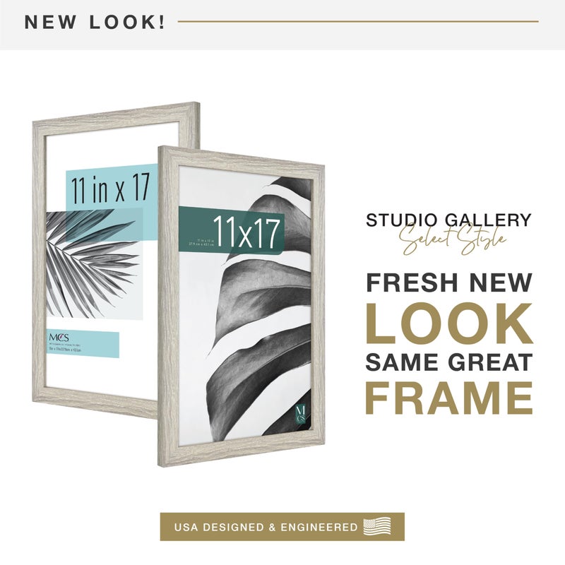 MCS Studio Gallery 11x17 Picture Frame Gray Woodgrain Engineered Wood, Rectangle Photo Frame for Photos, Posters & Art Prints (1-Pack) - Image 2