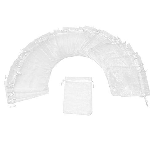 Bezall 100Pcs Organza Gift Bags 3.5x4.5 inch, White Drawstring Mesh Jewelry Bags, Wedding Party Favor Festival Gift Candy Pouches - Image 2