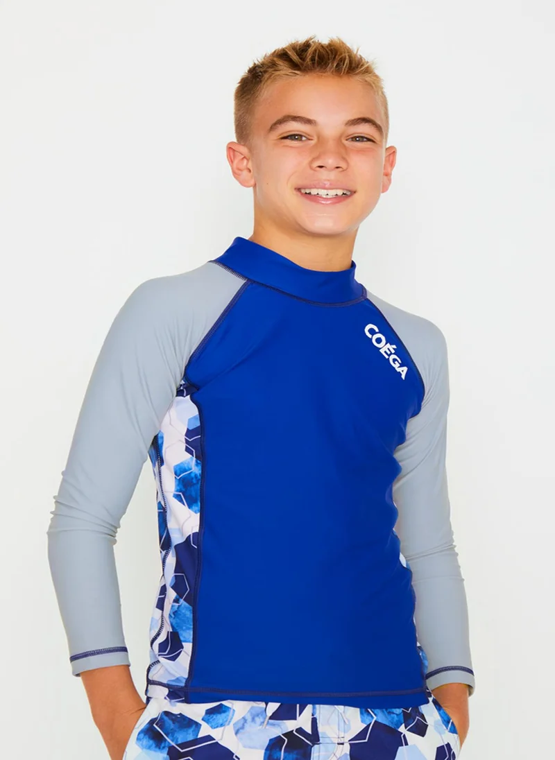 كويجا صن وير COEGA Boys Youth Rashguard Long Sleeve - Navy Watercolour Hexagons
