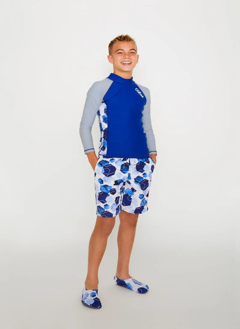 COEGA SUNWEAR COEGA Boys Youth Rashguard Long Sleeve - Navy Watercolour Hexagons