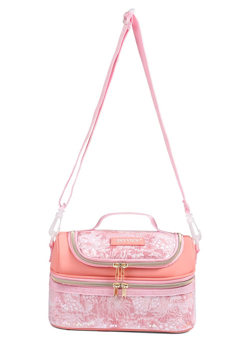 Sky View SKY VIEW Kids Lunch Bag-Double-Decker Cooler Insulated Lunch Box for Boys Girls,Washable Lunch Bag with Strap and Reusable Toddler Lunchbox for School and Picnic-25.4 * 15 * 14CM(Pink)  - Image 2