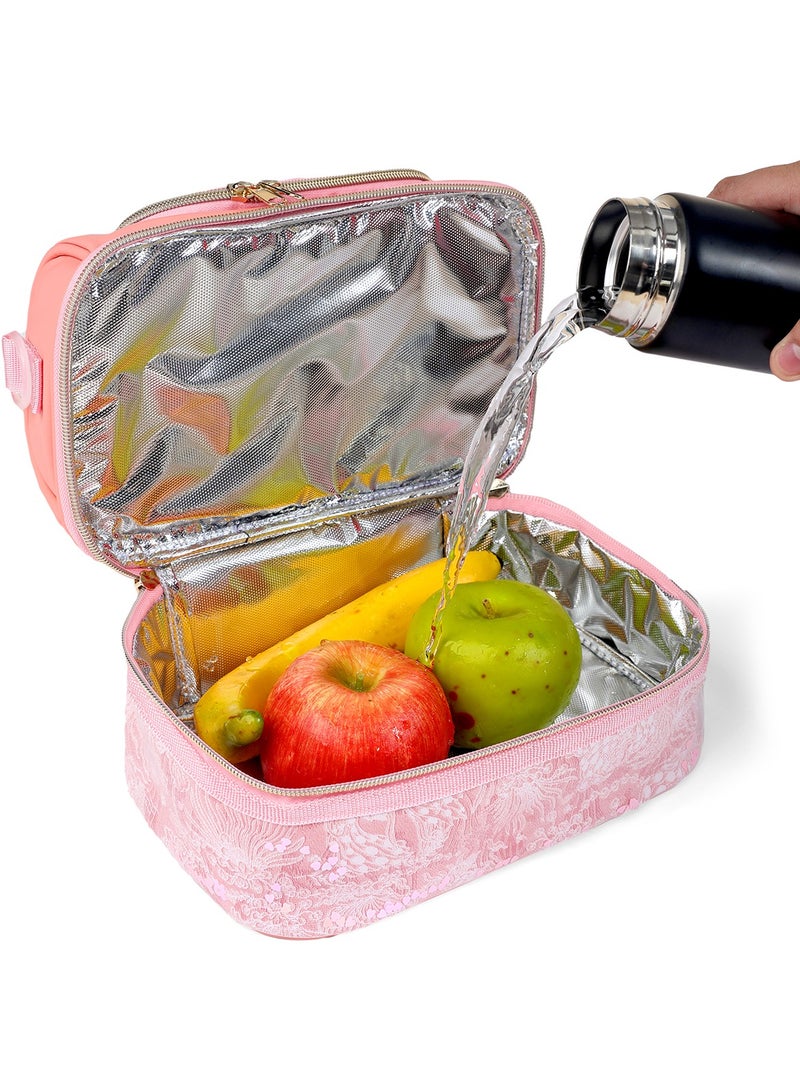Sky View SKY VIEW Kids Lunch Bag-Double-Decker Cooler Insulated Lunch Box for Boys Girls,Washable Lunch Bag with Strap and Reusable Toddler Lunchbox for School and Picnic-25.4 * 15 * 14CM(Pink)  - Image 3