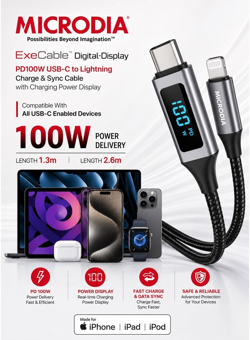 ميكروديا [[MICRODIA]] كابل شحن سريع سريع بقوة 100 واط USB-C إلى USB-C مع شاشة LCD رقمية، سلك شحن مجدول كيفلار فائق المتانة (PD) لأجهزة الكمبيوتر المحمولة والأجهزة اللوحية (1.3 م/2.6 م) - أسود - Image 2