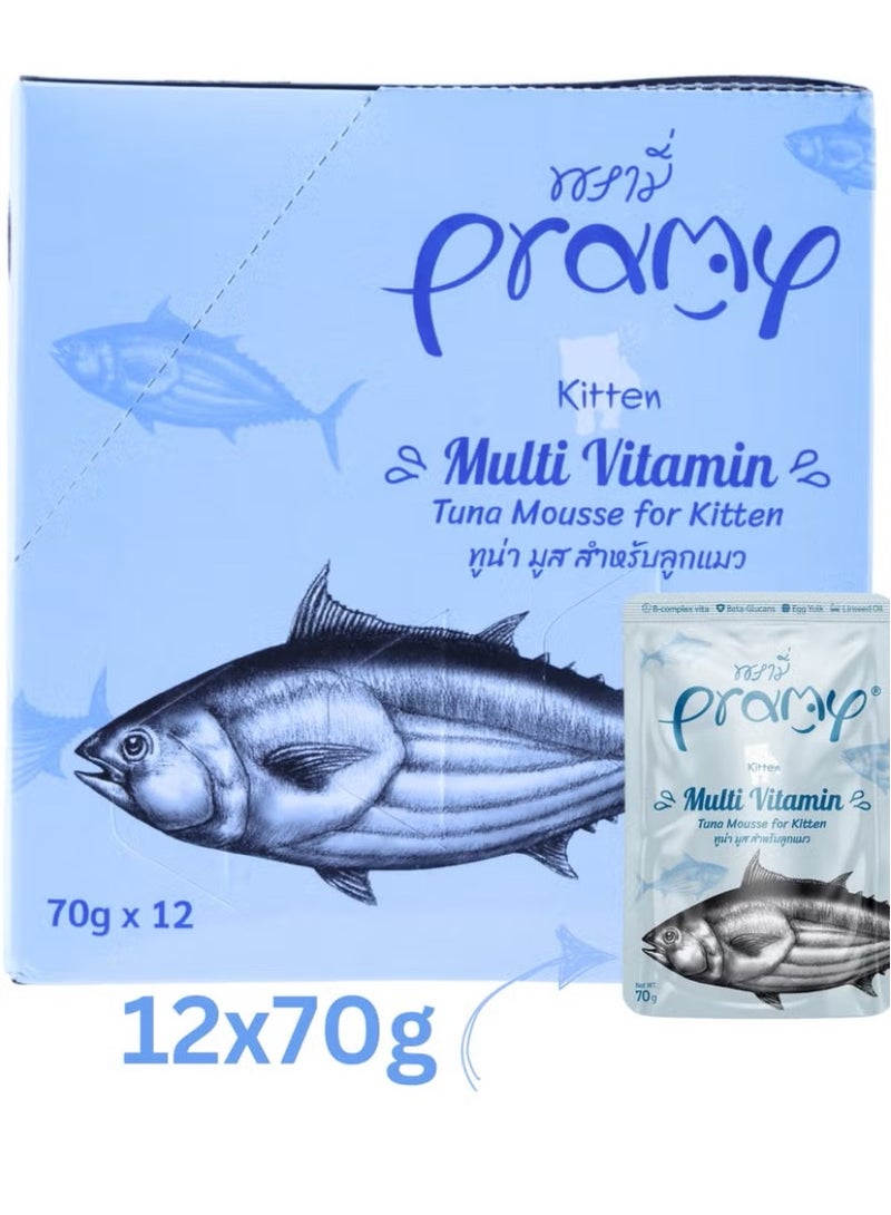 Pramy Cat Kitten Wet Food With Tuna Flavor -12x70g - With Linseed Oil for Healthy Skin & Coat (Omega 3, 6, 9) – Nutrient-Rich Wet Food for Healthy Growth - Image 1