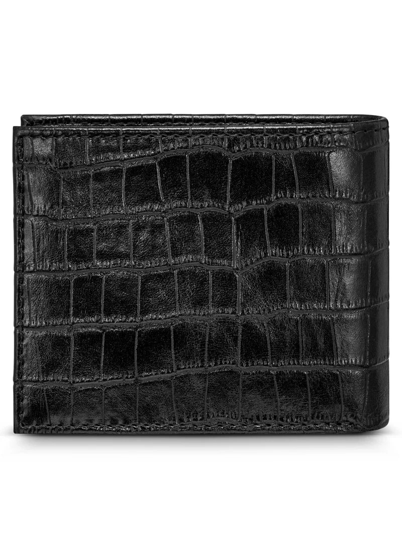 بوليس Malino Black Croc Printed Vegan Leather Bi-fold Wallet for Men