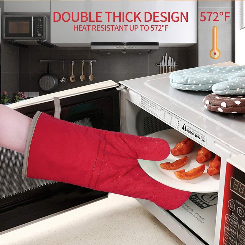 Tormays 4Pcs Oven Mitts and Pot Holders Set  572F Heat Resistant Oven Glove  Soft Cotton Lining with Non-Slip Surface for Kitchen Baking BBQ (Red) - Image 3