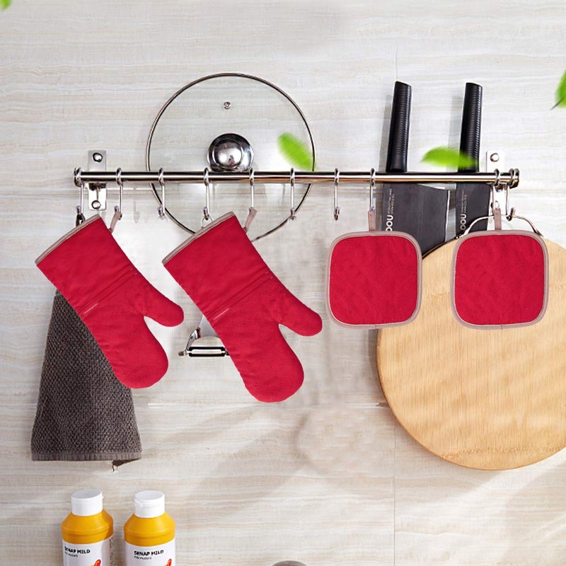 Tormays 4Pcs Oven Mitts and Pot Holders Set  572F Heat Resistant Oven Glove  Soft Cotton Lining with Non-Slip Surface for Kitchen Baking BBQ (Red) - Image 5