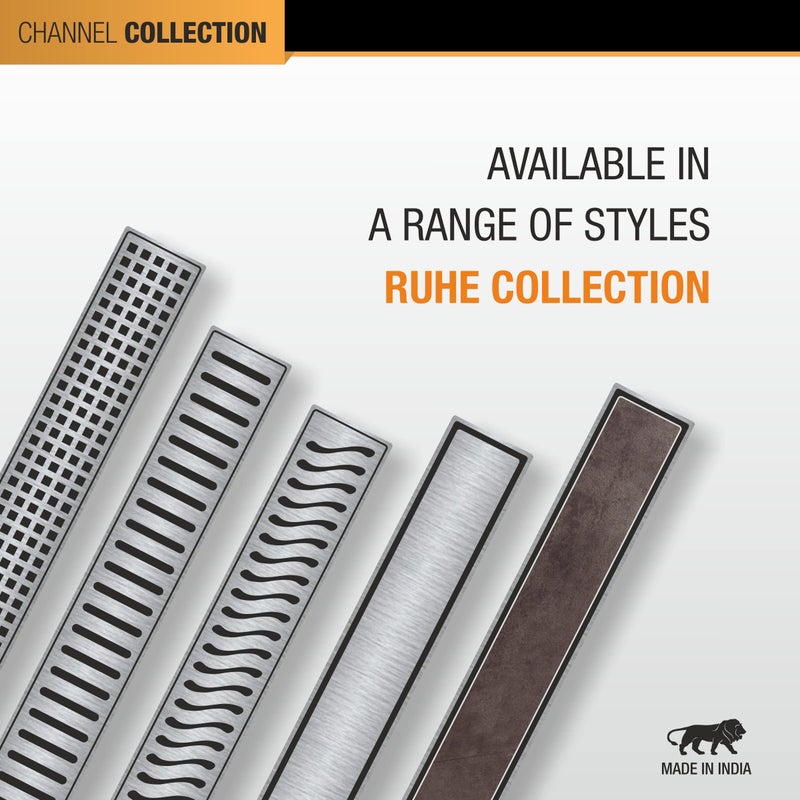 Ruhe® 12 × 4 Inches Wave Shower Drain Channel | 304 Stainless Steel Shower Water Drain Channel| Floor Drain with Cockroach Trap, Side Hole, and Collar - Image 3