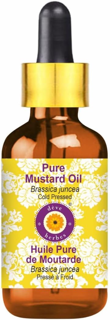 Deve Herbes Pure Mustard Oil Brassica juncea NonSticky NonGreasy For Skin Hair Massage DIY Use 50ml with Glass Dropper