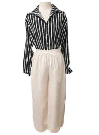 Stylish Stripe and Letter Print Long Sleeve Shirt - Classic Casual Button Front Turn Down Collar Design with Linen Pants Fit to Large-XL T-164 - pzsku/ZE32B3AC1FE01AACC655EZ/45/1746225707/51aa22b1-d089-4cfc-a874-883389e60fea