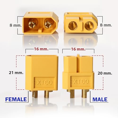 Ledvillage 20 Pairs XT60H XT-60 Male & Female Bullet Connector Plug for RC Car/Boat/LiPo Battery with Heat Shrink Tube, 60A 500V - Image 3