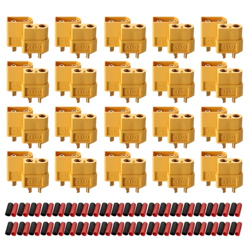 Ledvillage 20 Pairs XT60H XT-60 Male & Female Bullet Connector Plug for RC Car/Boat/LiPo Battery with Heat Shrink Tube, 60A 500V - Image 1
