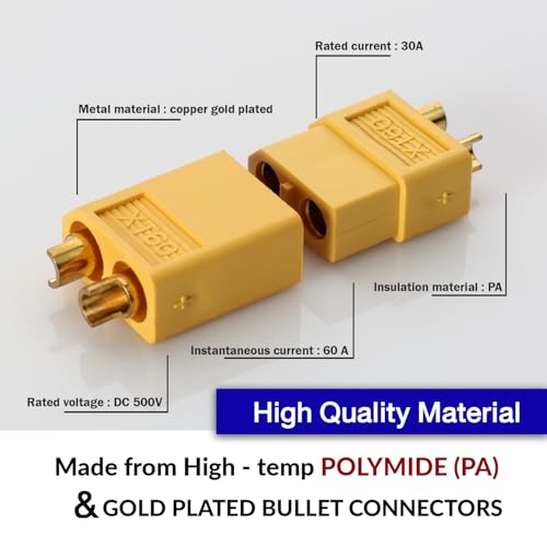 Ledvillage 20 Pairs XT60H XT-60 Male & Female Bullet Connector Plug for RC Car/Boat/LiPo Battery with Heat Shrink Tube, 60A 500V - Image 5