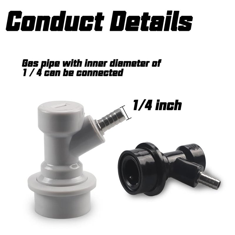 Beverage Factory موصلات برميل قفل الكرة PERA 2 زوج، مجموعة فواصل سريعة للغاز والسائل، سوداء للسائل، 2 قطعة رمادية للغاز - Image 3