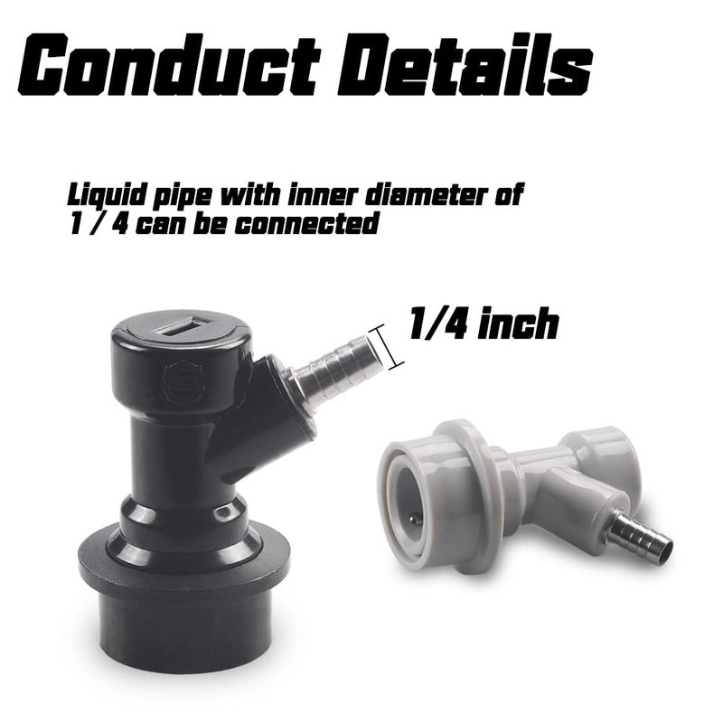 Beverage Factory موصلات برميل قفل الكرة PERA 2 زوج، مجموعة فواصل سريعة للغاز والسائل، سوداء للسائل، 2 قطعة رمادية للغاز - Image 2