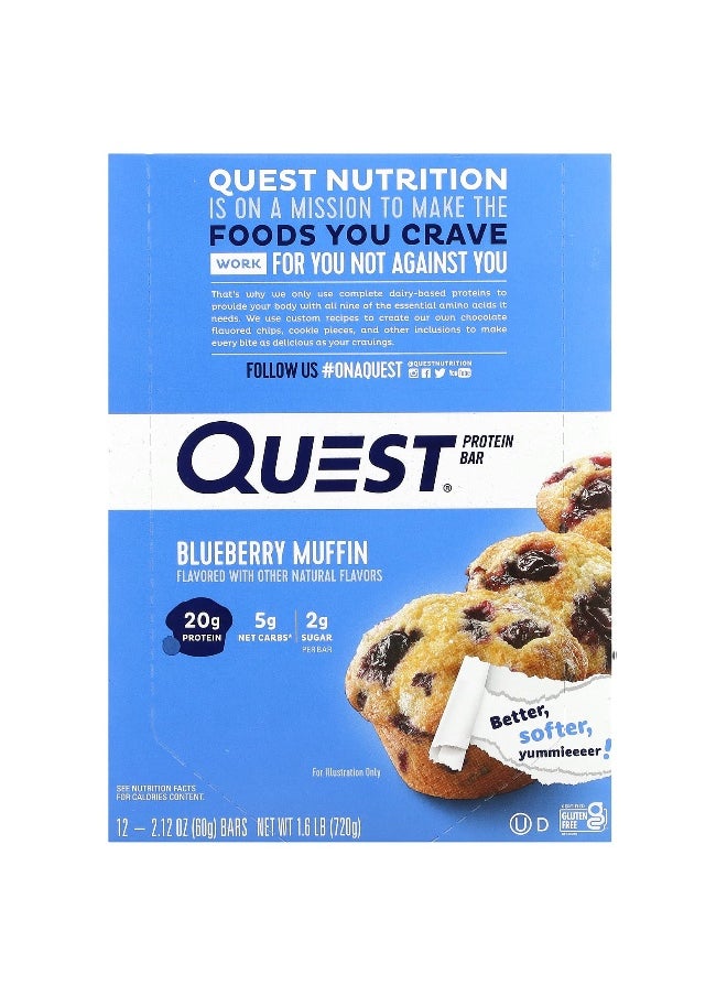 QUEST NUTRITION - Quest Nutrition, Protein Bar, Blueberry Muffin, 12 Bars, 2.12 oz (60 g) Each - Image 1