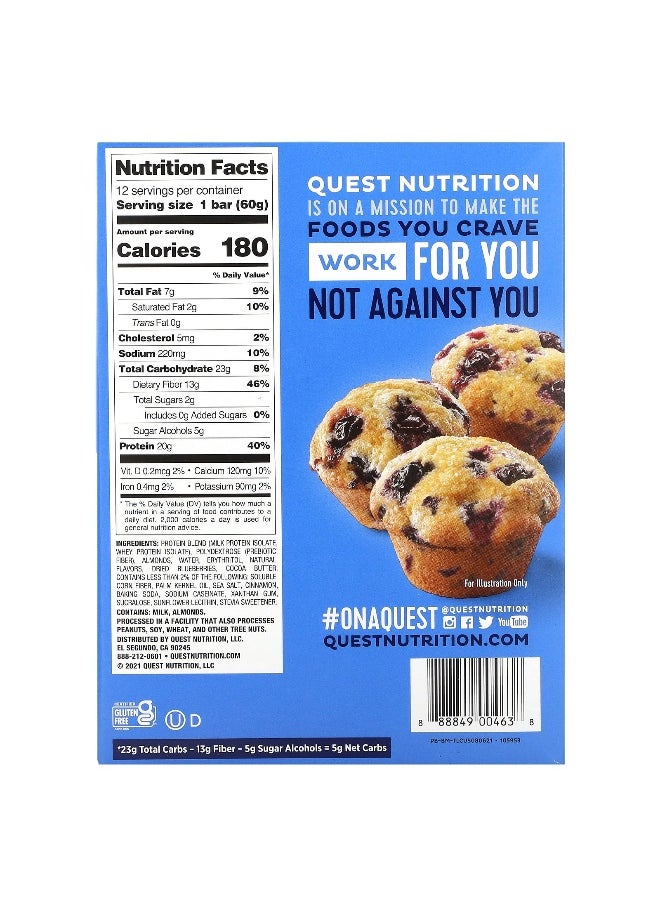 QUEST NUTRITION - Quest Nutrition, Protein Bar, Blueberry Muffin, 12 Bars, 2.12 oz (60 g) Each - Image 1