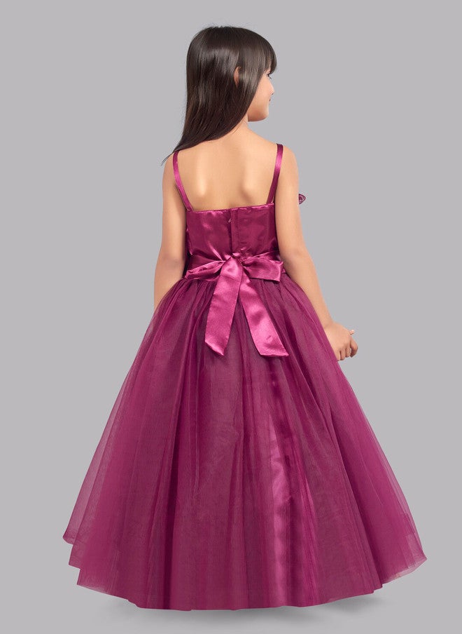 PinkChick Burgundy Ruffled Tulle Maxi Gown for Girls - Image 5