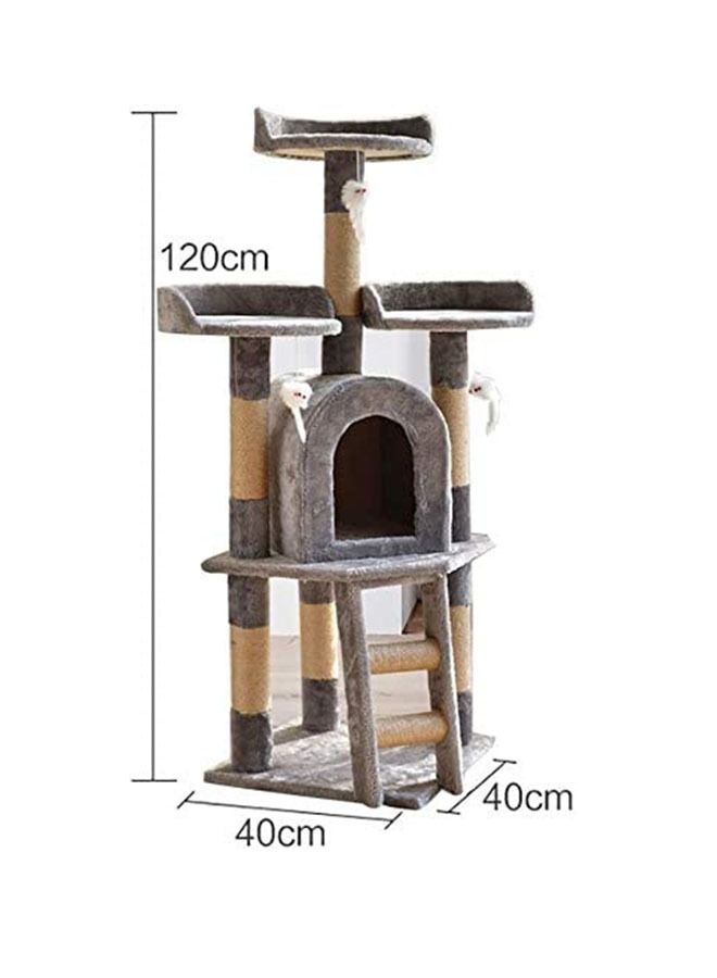 Multi-Level Solid  Tree Tower Climber Toy House  Sisal Scratching Post Hammock Ladder Dangling Ball Toy Kitten Furniture Activity Centre Play House - Image 3
