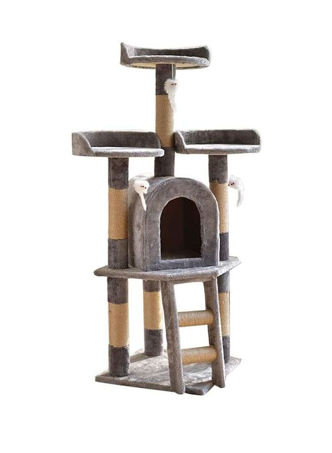 Multi-Level Solid  Tree Tower Climber Toy House  Sisal Scratching Post Hammock Ladder Dangling Ball Toy Kitten Furniture Activity Centre Play House - Image 1