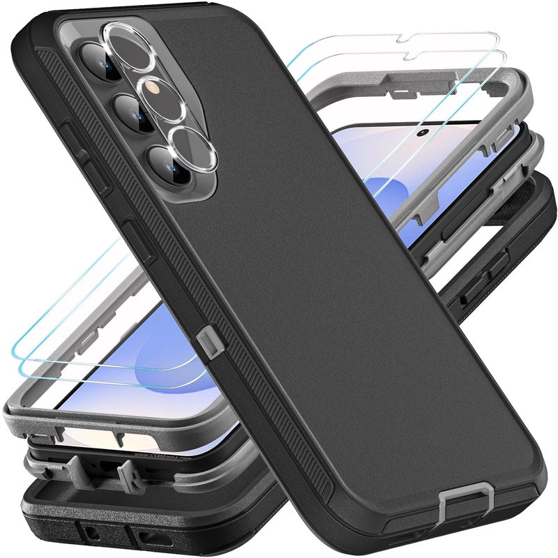 YKHJKLEC for Samsung Galaxy S25 Case ONLY NOT FIT Galaxy S25 EdgeS25 PlusS25 Ultra Military Grade Case with 2Pcs Tempered Glass Screen Protector 1Pcs Camera Lens Protector BlackGrey - Image 3