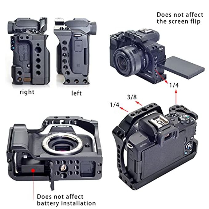 Hersmay For Canon M5 M50 Ii Cage With Top Handle, Camera Cage For Canon Eos M50 Mark Ii/ M50 /M5 Camera,Vlogging Video Shooting Filmmaking Rig Stabilizer With 1/4" Mounting And 3/8" Arri Locating Hole - Image 3