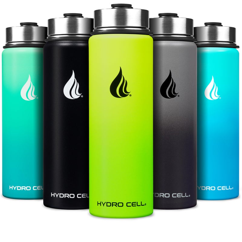 HYDRO CELL Stainless Steel Insulated Water Bottle with Straw - For Cold & Hot Drinks - Metal Vacuum Flask with Screw Cap and Modern Leakproof Sport Thermos for Adults (Neon 24oz) - Image 1