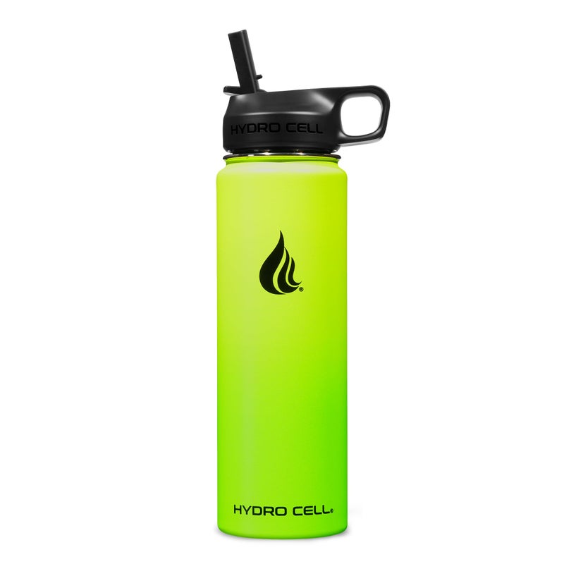 HYDRO CELL Stainless Steel Insulated Water Bottle with Straw - For Cold & Hot Drinks - Metal Vacuum Flask with Screw Cap and Modern Leakproof Sport Thermos for Adults (Neon 24oz) - Image 2