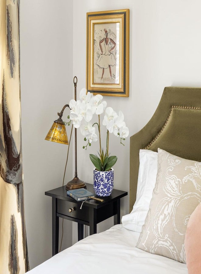 Briful Orchid Artificial Flowers 19.6in White Orchid Silk Floral Arrangement with Blue and White Ceramic Pot Fake Orchid Plant for Home Office Dining Room Table Centerpiece Decor - Image 5