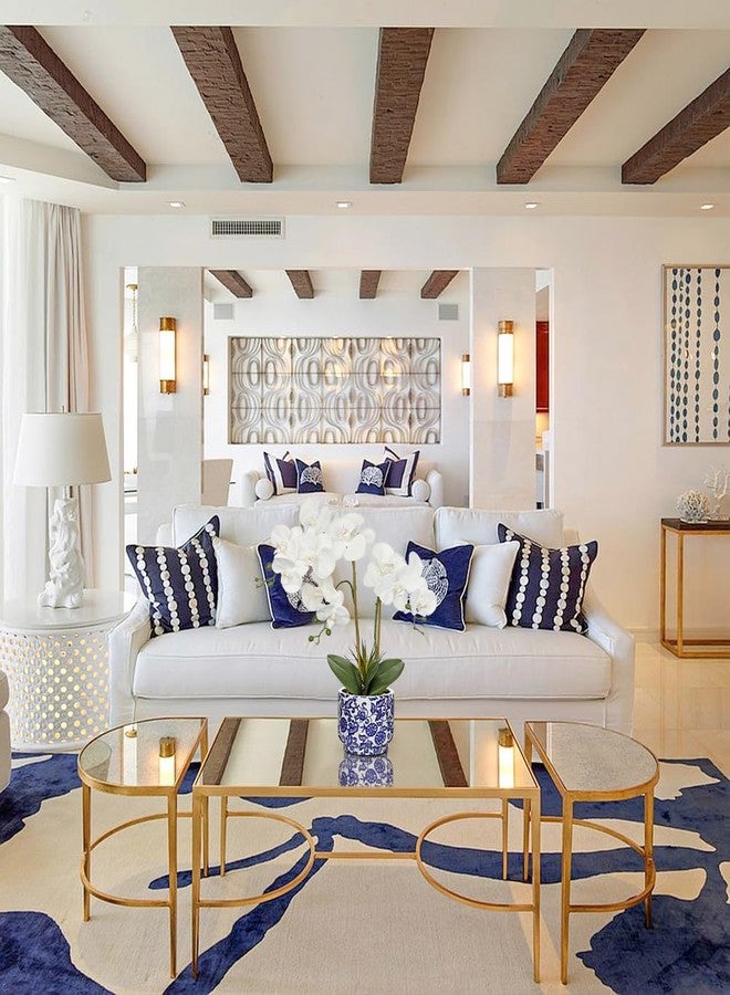 Briful Orchid Artificial Flowers 19.6in White Orchid Silk Floral Arrangement with Blue and White Ceramic Pot Fake Orchid Plant for Home Office Dining Room Table Centerpiece Decor - Image 4