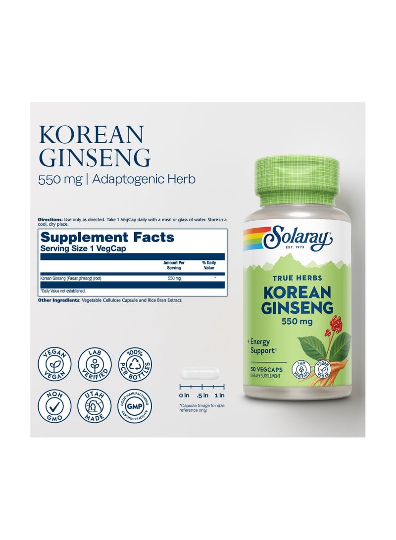 SOLARAY Korean Ginseng 550mg, 50 Vegetable Capsules - Image 2