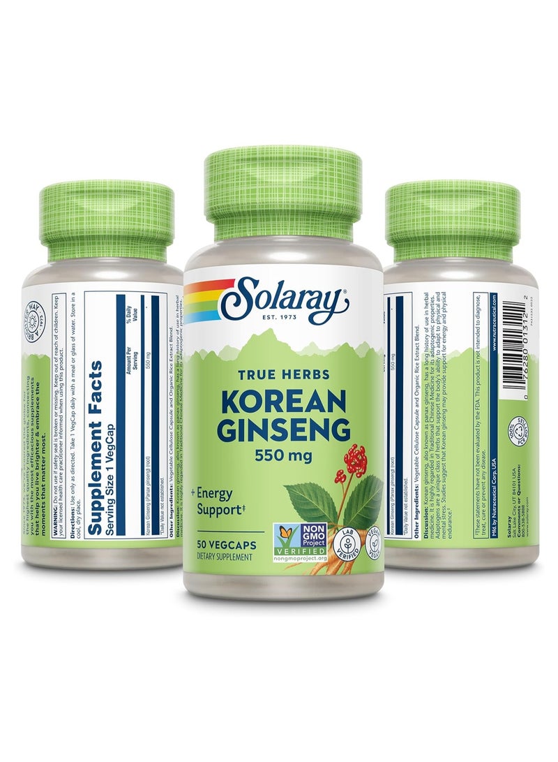 SOLARAY Korean Ginseng 550mg, 50 Vegetable Capsules - Image 3
