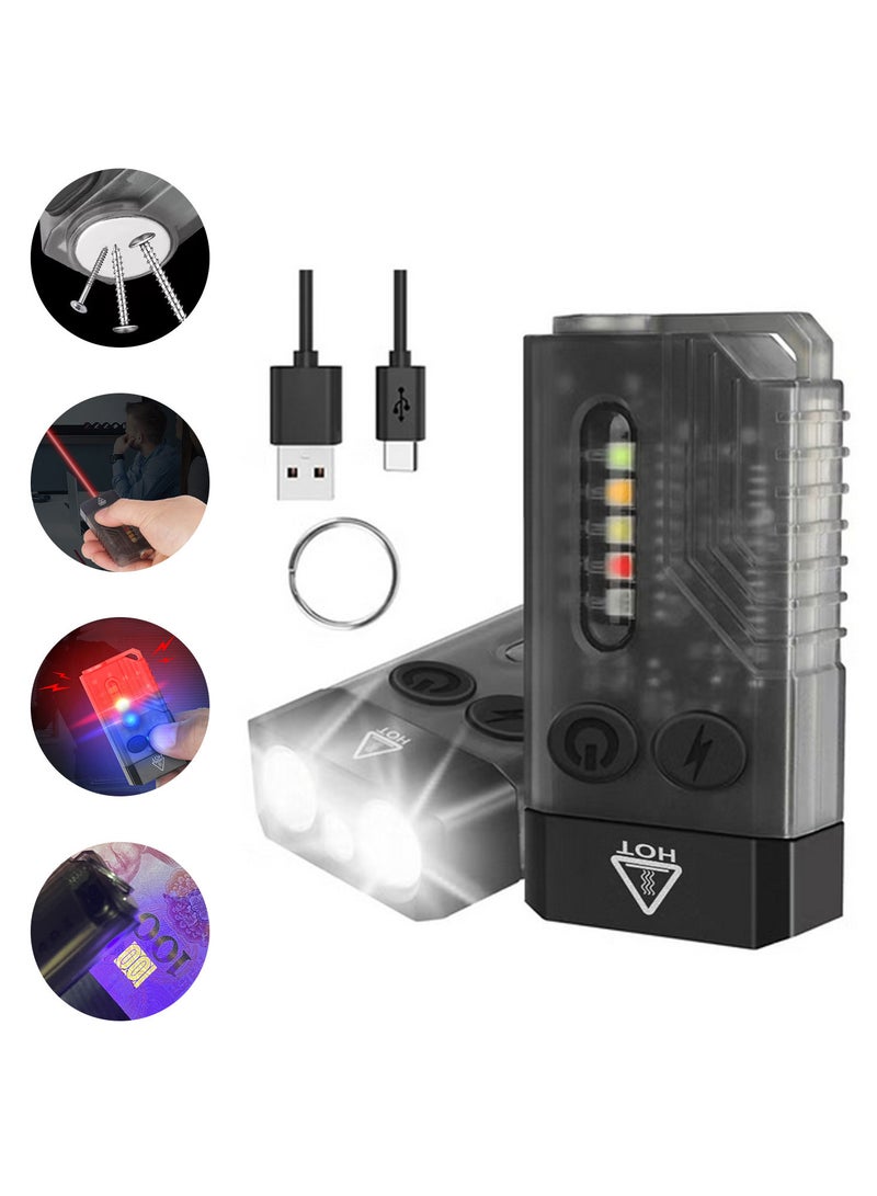 Powerful Mini EDC Flashlight with Red Laser Light, 365nm White/Red/UV/Blue/ Warm Light, High Lumens 1000 LM USB C Rechargeable LED  FlashLight-14 Modes,Tail Magnet, 80DB Beeping Sound, Black(V10L) - Image 1