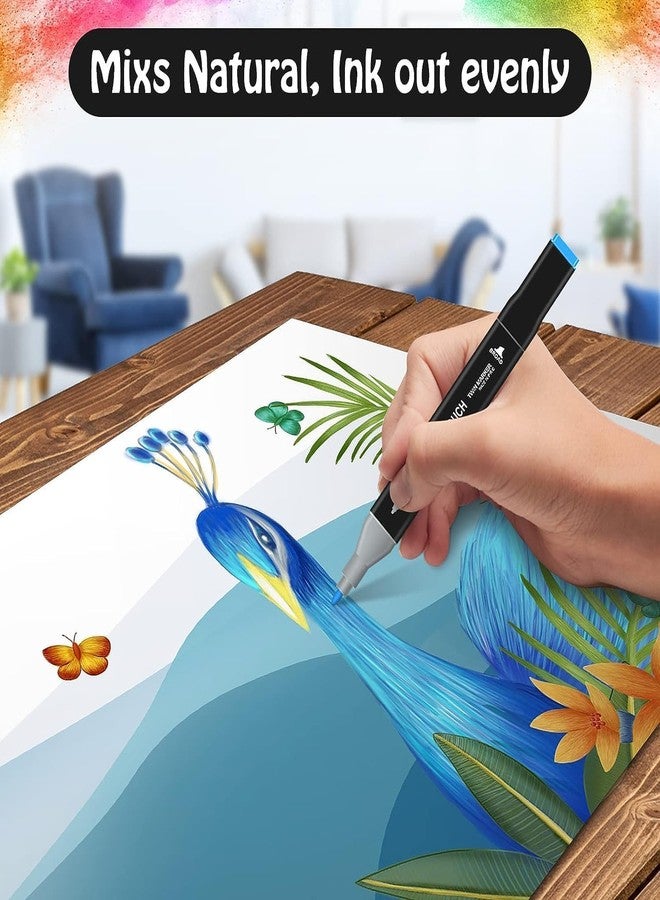 Vasukie Dual Tip Colourful Art Markers Sketch Pens 48 Colours With Carrying Case For Painting Sketching Calligraphy Drawing Non Toxic Twin Head Permanent Colouring Markers For Kids Adult (48 PC) - Image 2