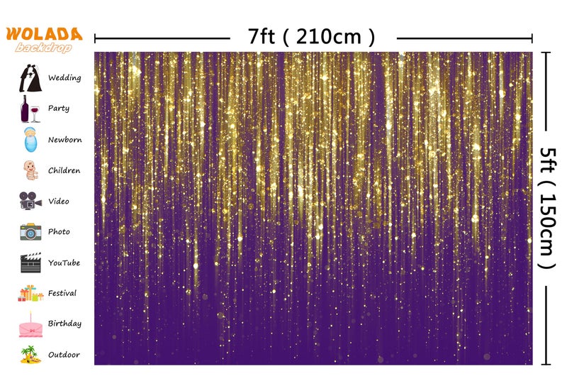 WOLADA Purple and Gold Backdrop Purple Gold Photo Backdrop Wedding Birthday Baby Shower Party Photo Studio 7x5FT FW114 - Image 3