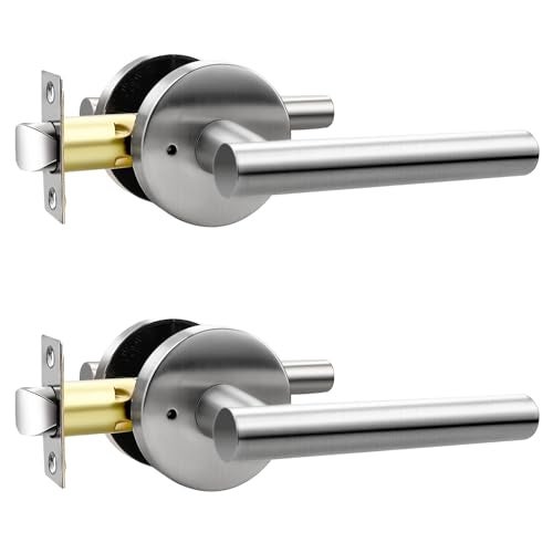 Orger 2 Pack Privacy Interior Door Handles for Bathroom and Bedroom Stain Nickel Door Lock Handles 304 Stainless Steel Keyless Door Knobs for Right Left Sided - Image 1